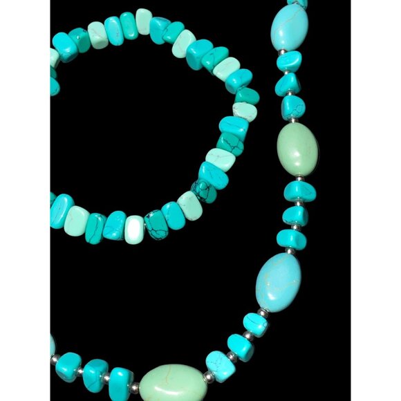 Chaps Necklace Bracelet Turquoise Silver-Toned Set - Picture 5 of 7